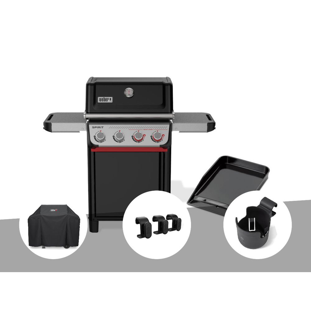 Barbecue à gaz spirit e-425 mix plancha émaillée + housse + crochets pour access