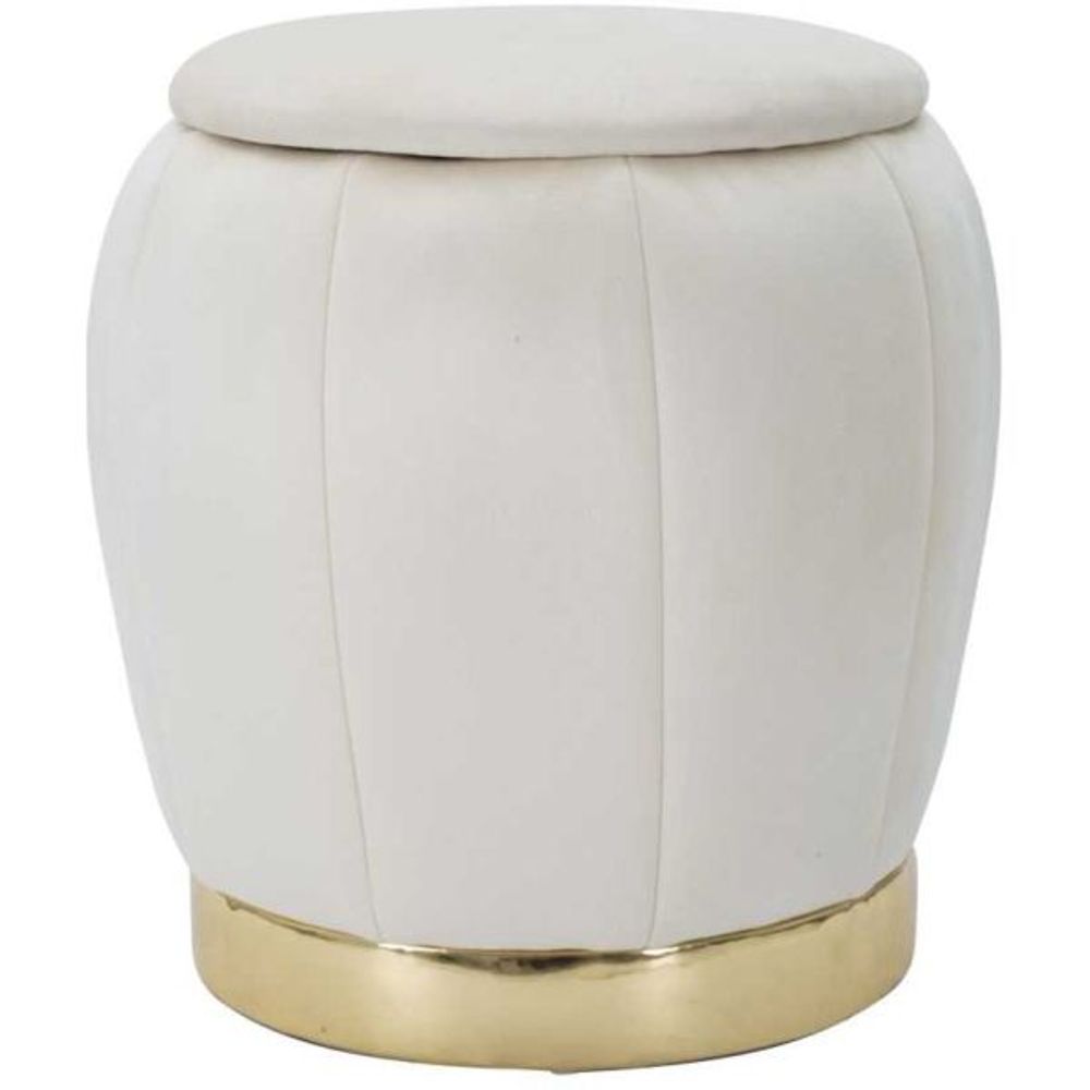 Pouf en tissu et métal 2 en 1 paris 43 x 43 cm crème et doré