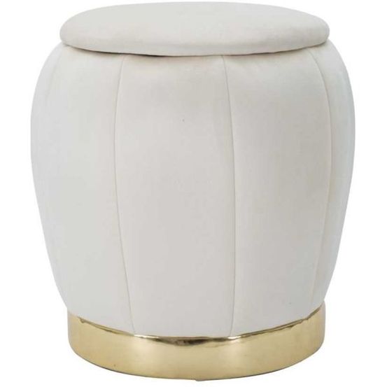 Pouf en tissu et métal 2 en 1 paris 43 x 43 cm crème et doré