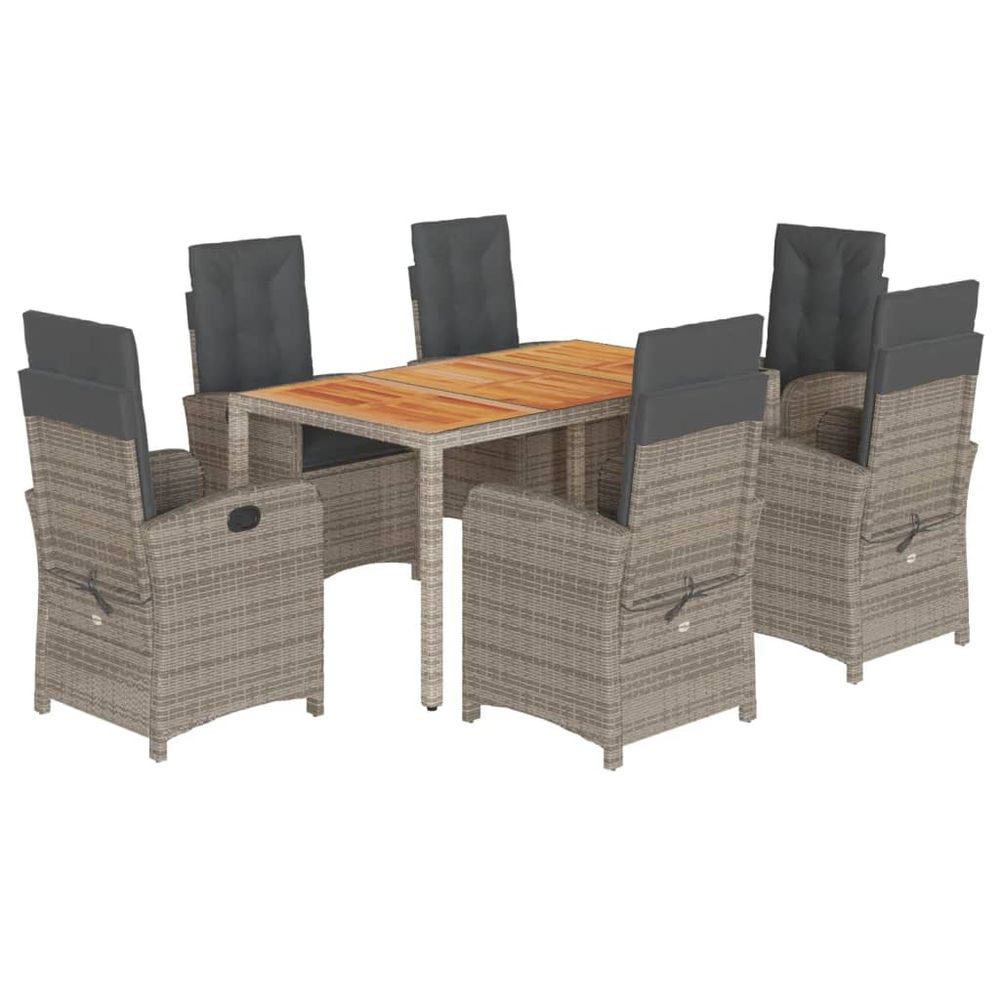 Ensemble à manger de jardin et coussins 7 pcs gris rotin