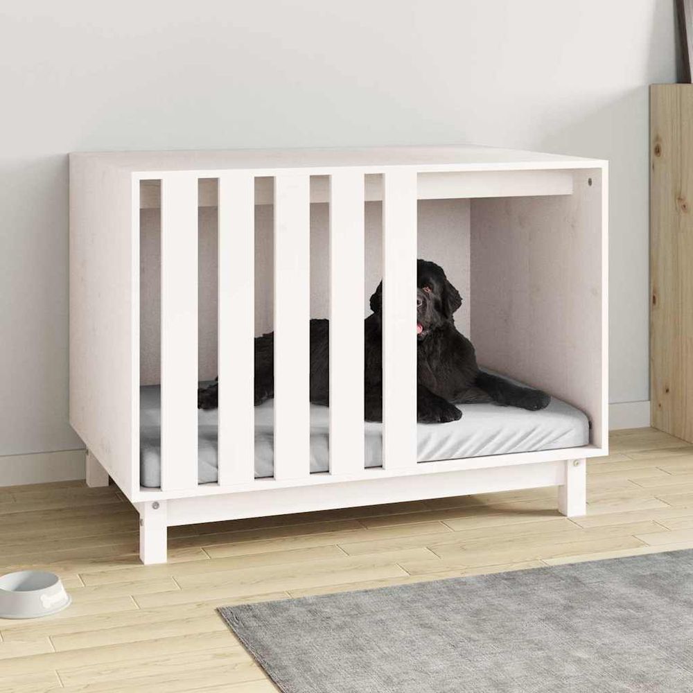 Niche pour grand chien en bois massif blanc 90x60x67 cm