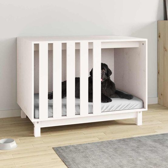 Niche pour grand chien en bois massif blanc 90x60x67 cm