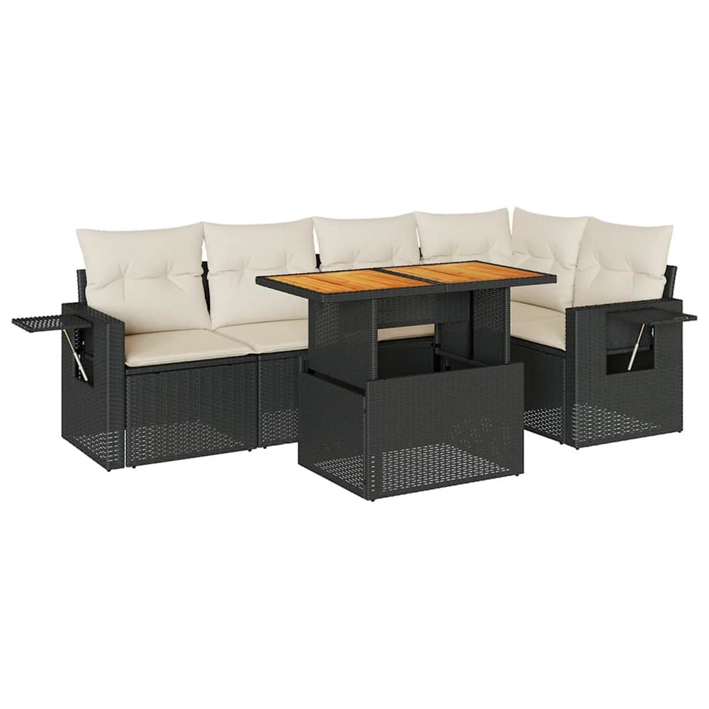 Salon de jardin 6 pcs avec coussins noir résine tressée
