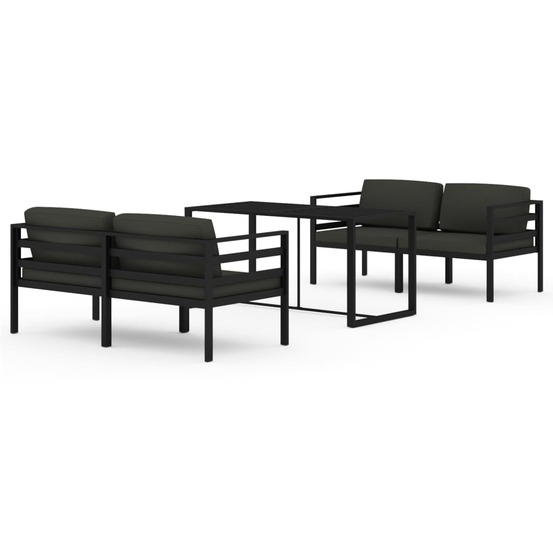 Salon de jardin 5 pcs avec coussins aluminium anthracite