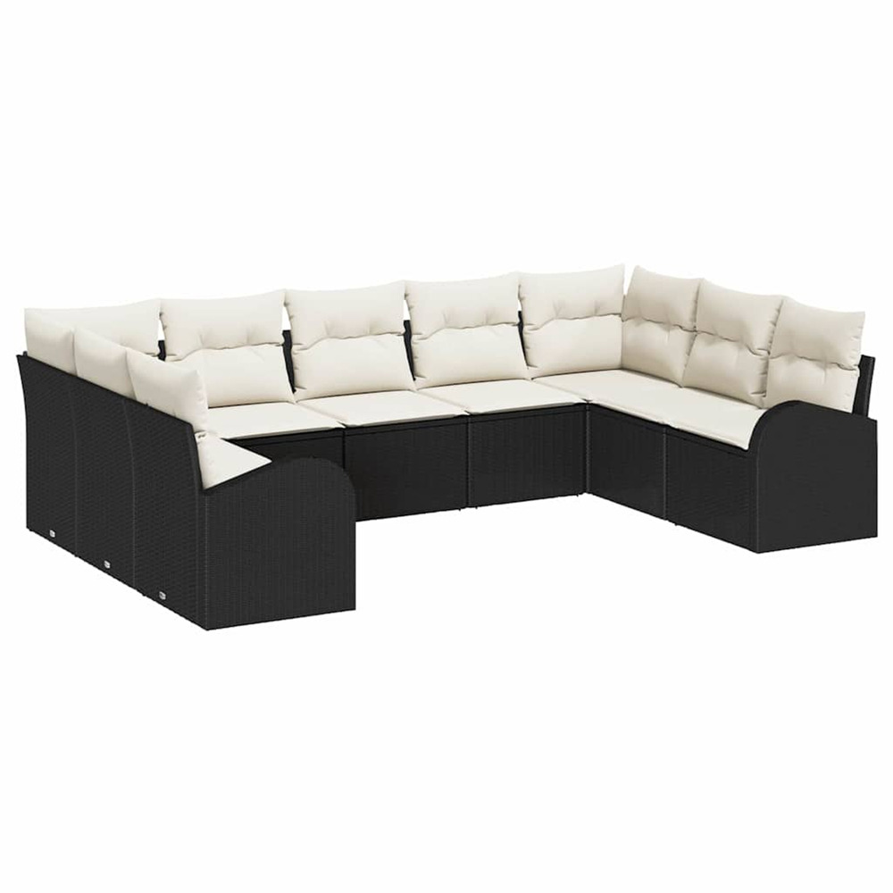 Ensemble de canapé de jardin 9 pcs noir et blanc poly rotin