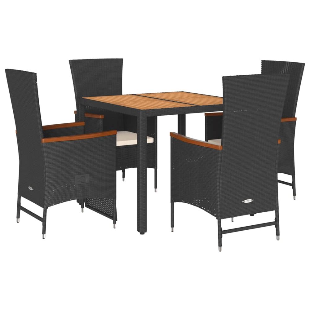 Ensemble à manger de jardin coussins 5pcs noir résine tressée