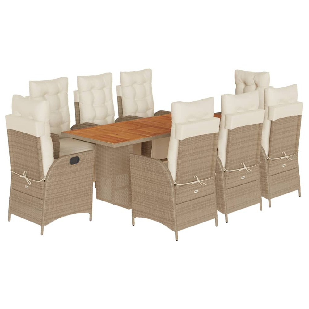 Ensemble à manger de jardin et coussins 9 pcs beige poly rotin