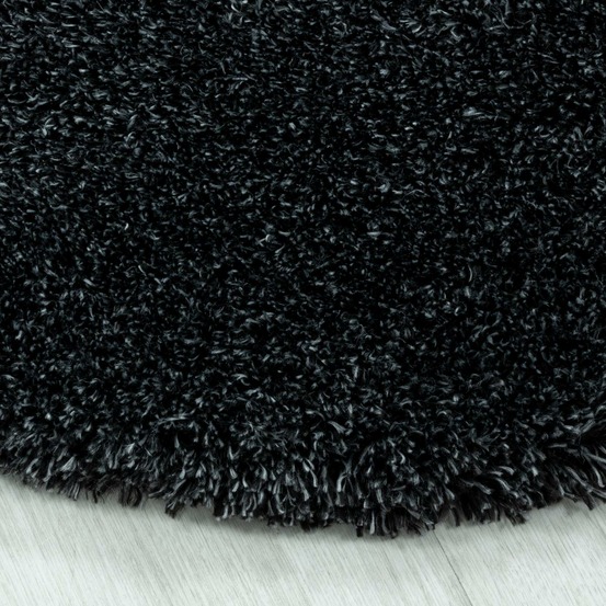 Tapis rond longs poils shaggy ø160cm tissé noir motif uni uni b