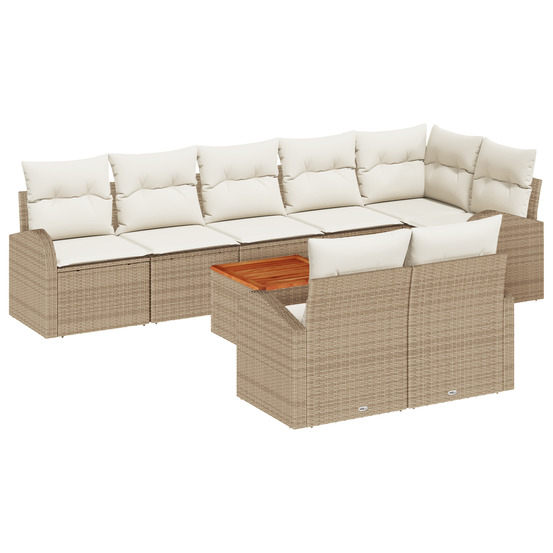 Canapé de jardin 9 pièces avec coussins beige poly rattan acacia
