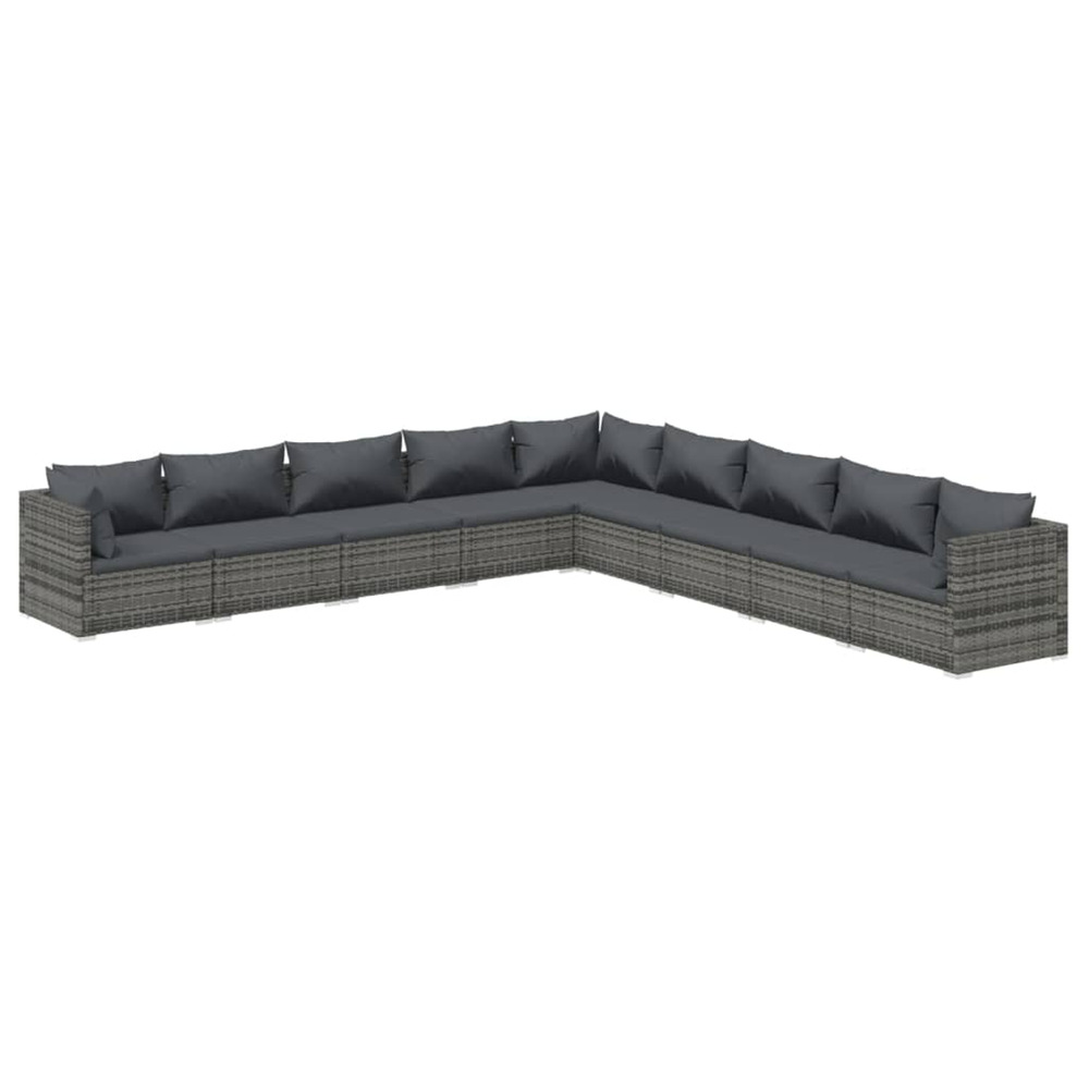 Salon de jardin 9 pcs avec coussins résine tressée gris