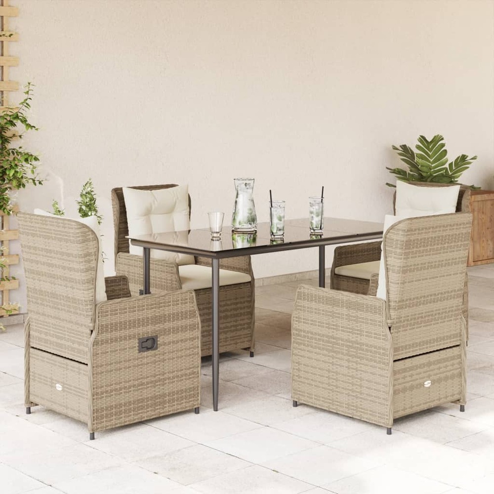 Ensemble à manger de jardin avec coussins 5pcs beige poly rotin