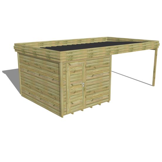 Abri de jardin bois pin traité autoclave 27mm - 6,14x3,44m / 21m2 - bac acier - plancher bois