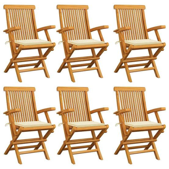 Chaises de jardin avec coussins crème lot de 6 bois teck massif