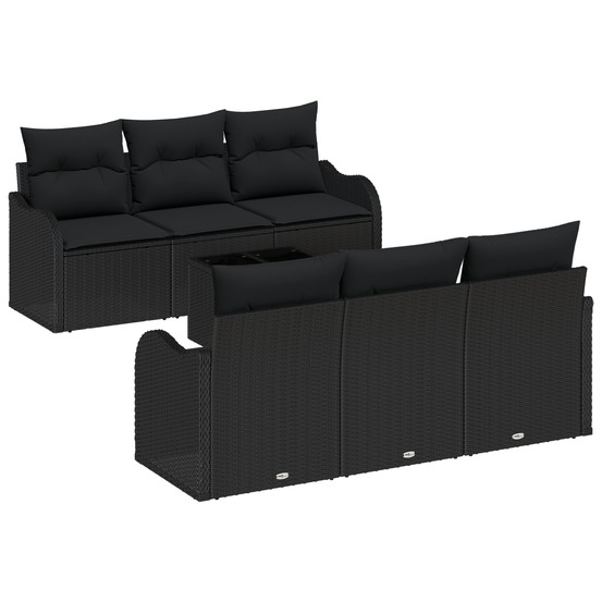 Ensemble de canapé de jardin de 7 pièces avec coussins noir rattan synthétique