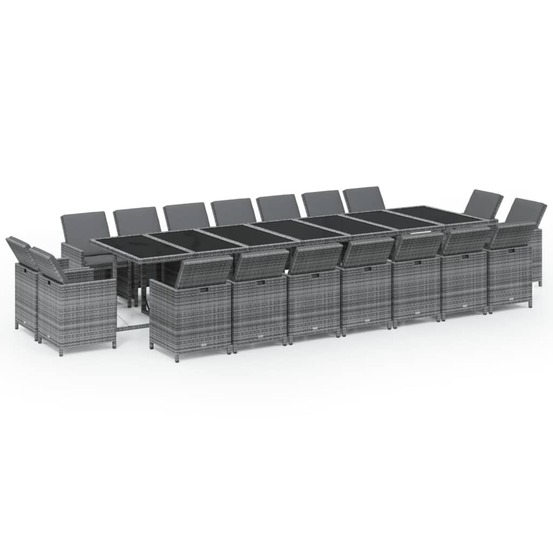 Ensemble à manger de jardin coussins 19 pcs résine tressée gris
