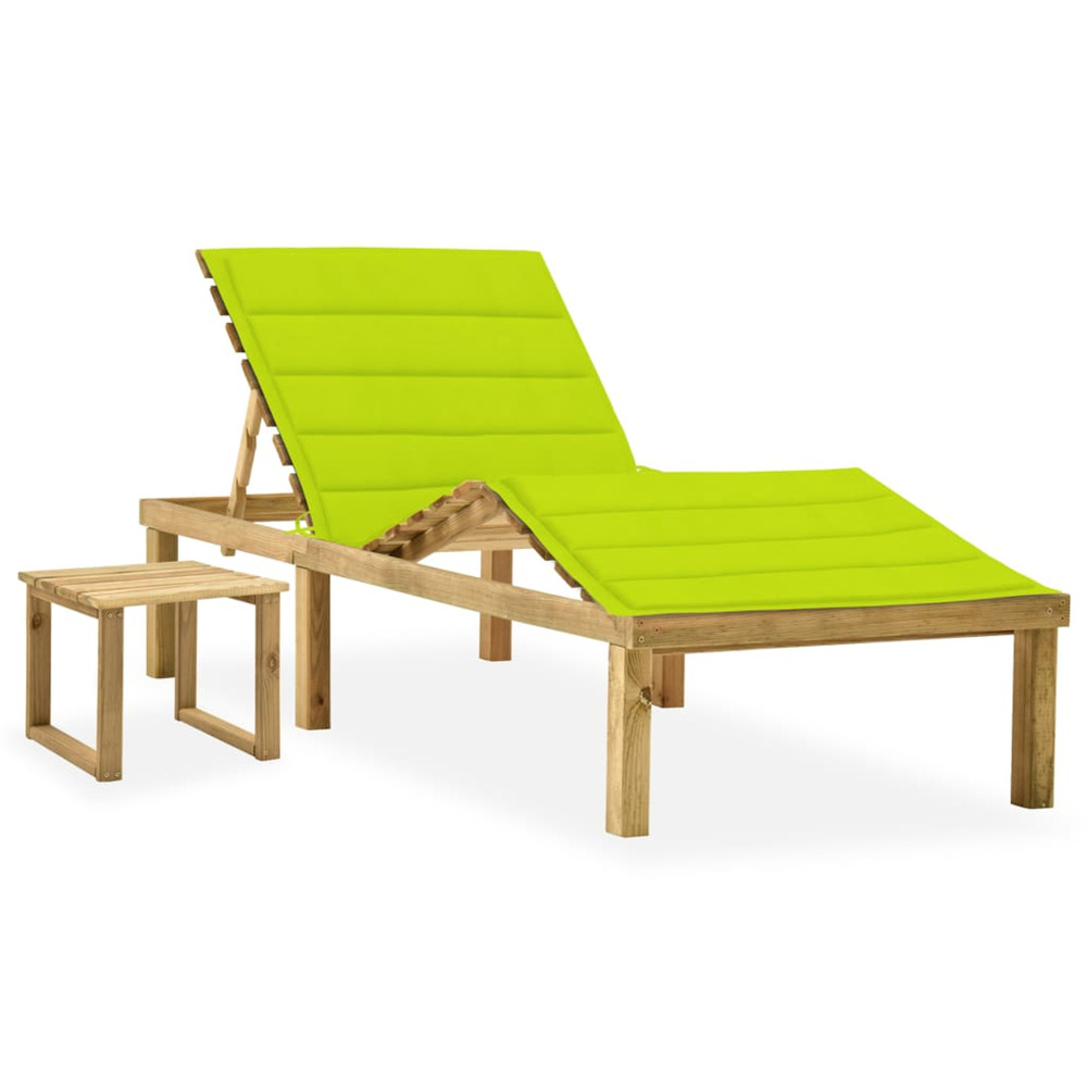 Chaise longue de jardin avec table et coussin pin imprégné bain de soleil