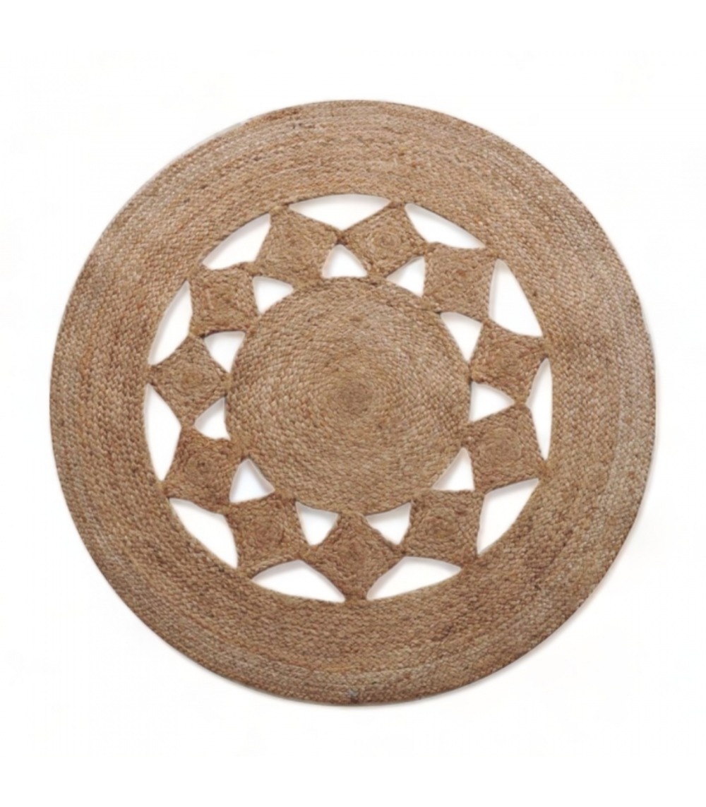 Tapis rond ajouré en jute naturel, beige, d120cm - atout ciel 69011
