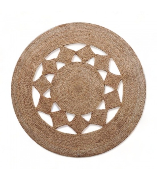 Tapis rond ajouré en jute naturel, beige, d120cm - atout ciel 69011