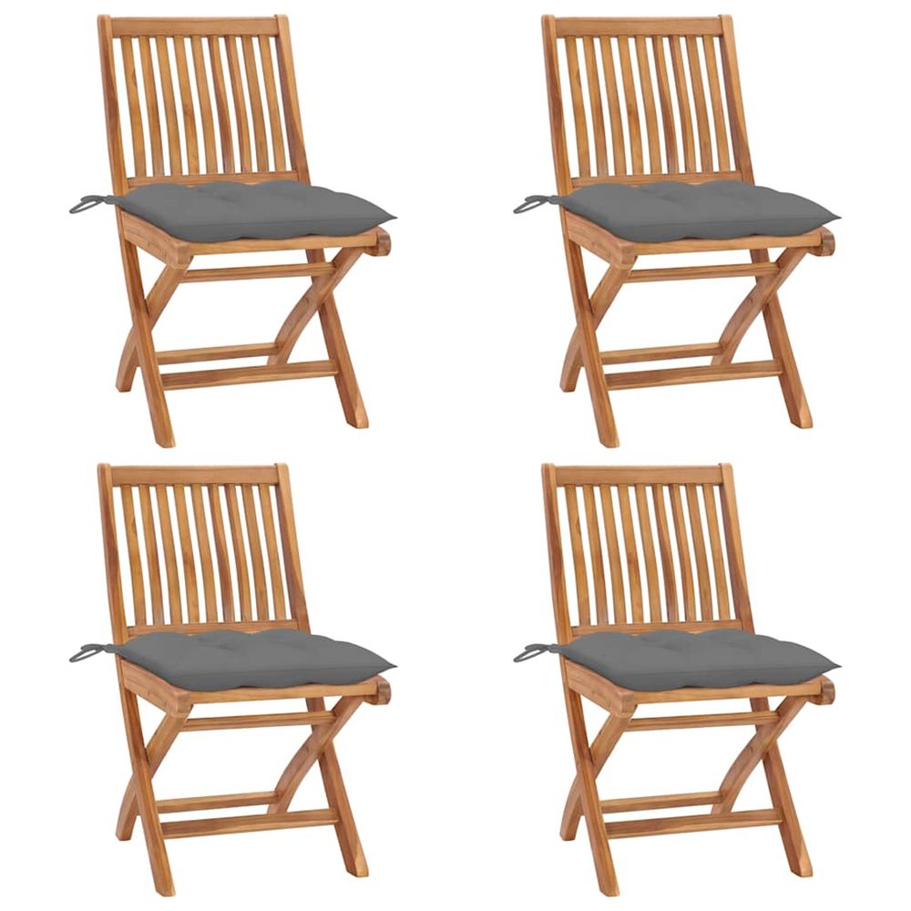 Chaises pliantes avec coussins, 4 pièces, en teck massif