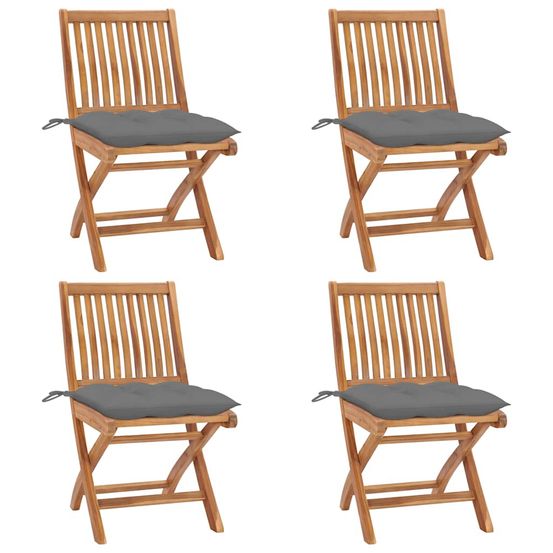 Chaises pliantes avec coussins, 4 pièces, en teck massif