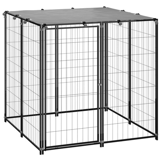 Chenil chien acier extérieur espace sécurisé toit imperméable 110x110cm noir