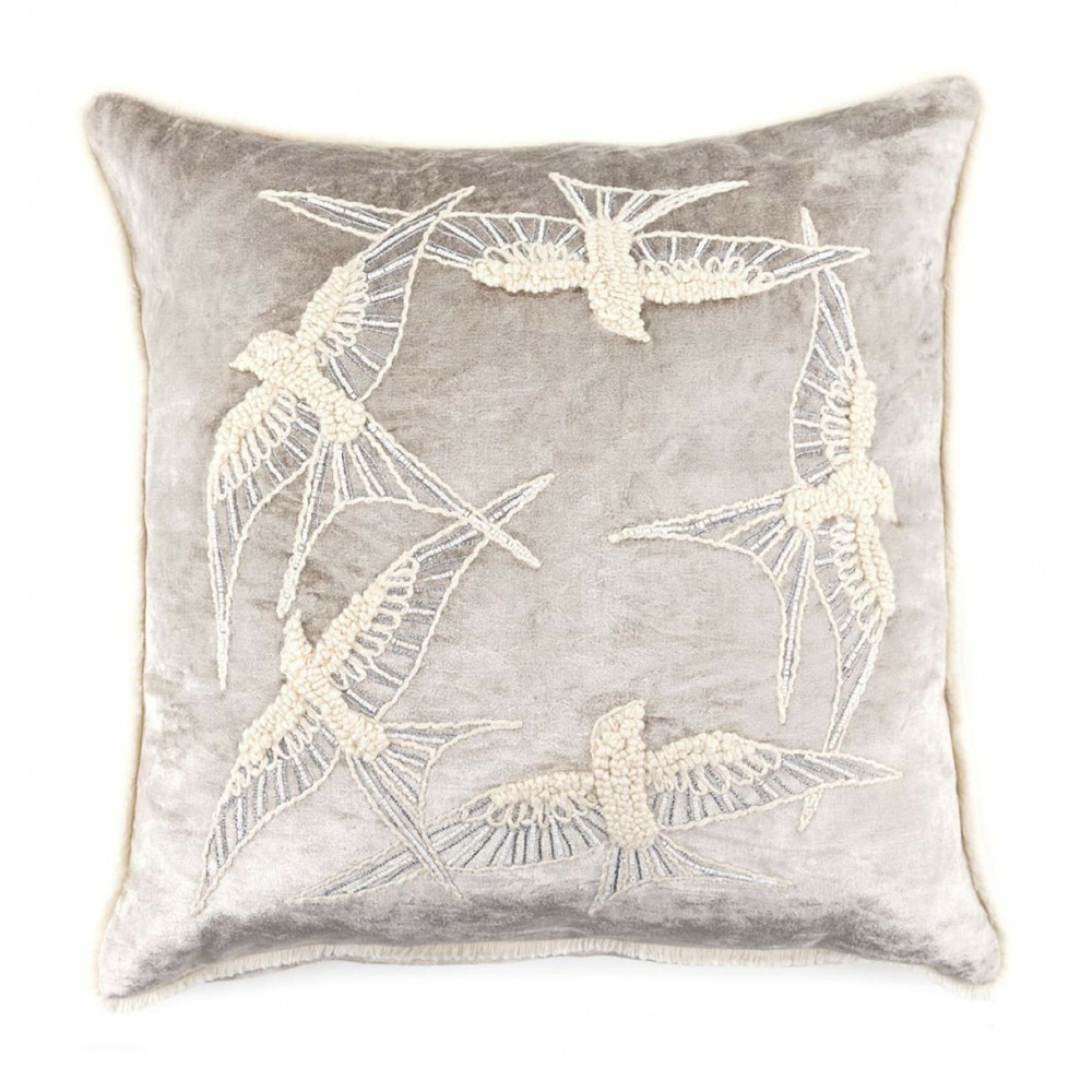 Coussin viscose gris - décoration d'autrefois