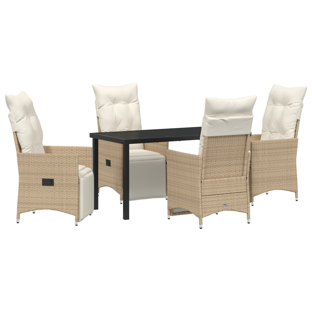 Ensemble de salle à manger de jardin 5 pièces avec coussins beige en poly rattan