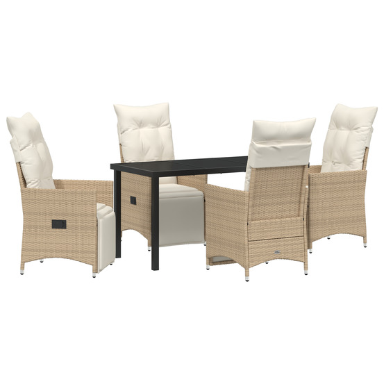 Ensemble de salle à manger de jardin 5 pièces avec coussins beige en poly rattan