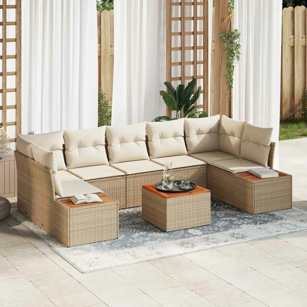 Ensemble de canapé de jardin 8 pcs beige poly rotin