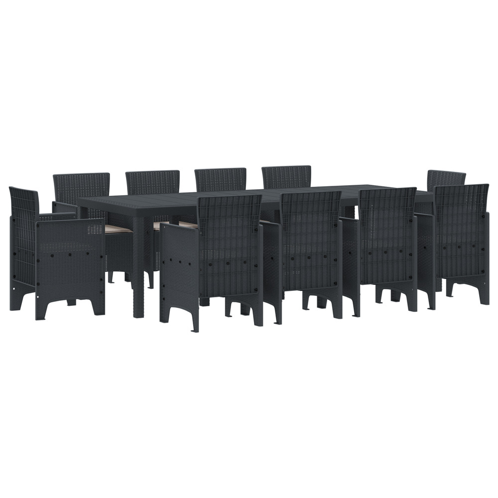 Ensemble de dîner de jardin 11 pièces avec coussins anthracite en poly rattan