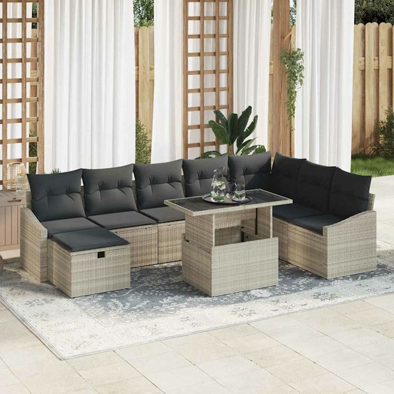 Ensemble de canapé de jardin 9 pcs gris clair poly rotin