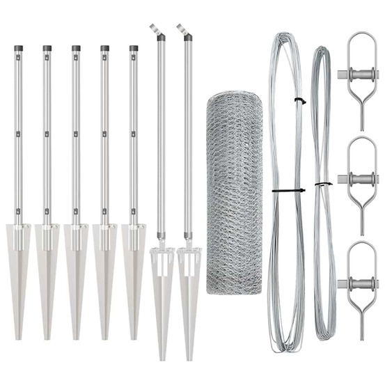 Clôture avec poteaux argent 1 x 10 m acier recouvert de pvc