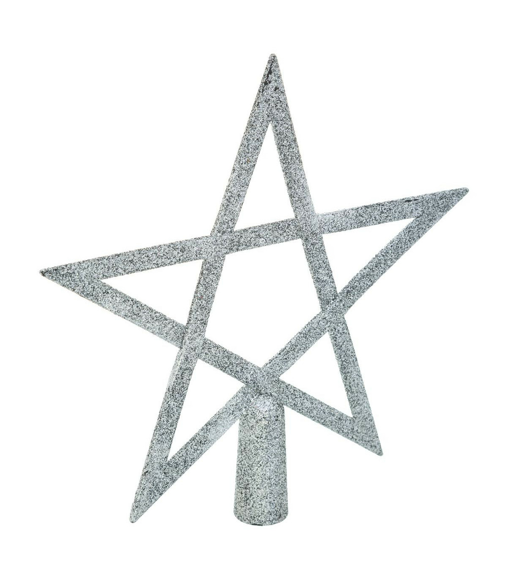 Déco sapin de noël cimier étoile argent pailleté