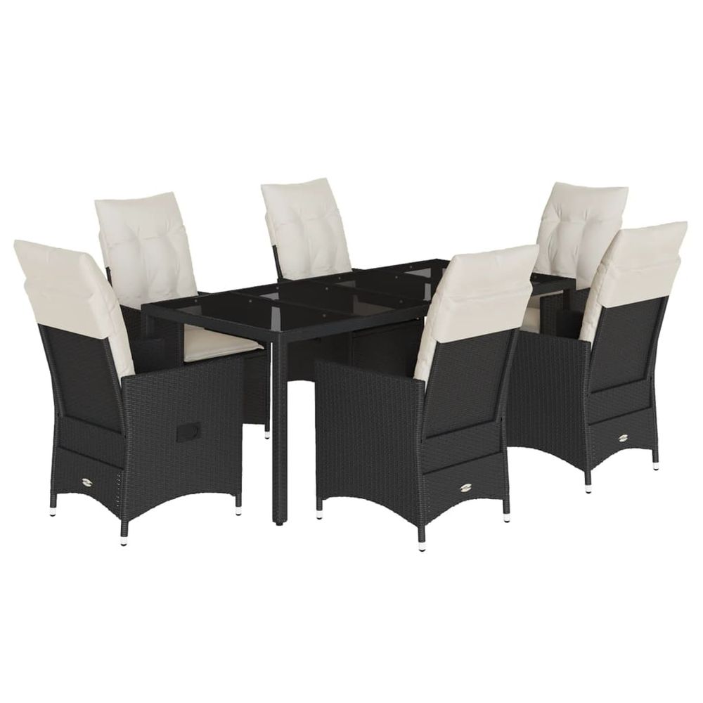 Ensemble à manger de jardin coussins 7pcs noir résine tressée