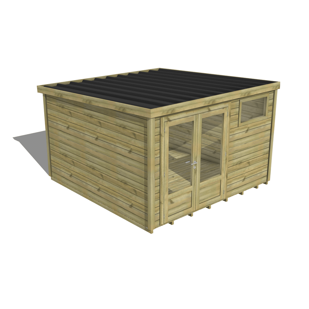 Abri de jardin bois pin traité autoclave 27mm - essentiel - 3,44x3,44m / 12m2 - bac acier - plancher bois