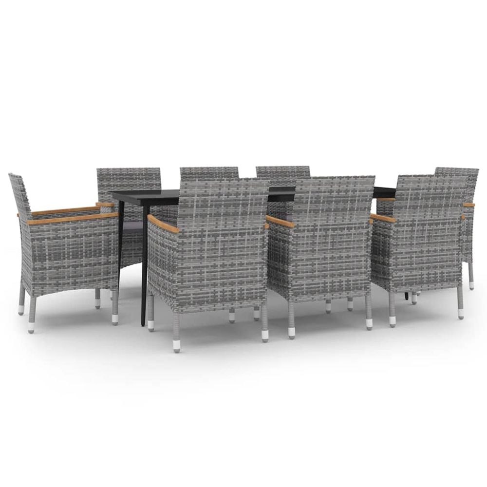 Ensemble à manger de jardin coussins 9 pcs résine tressée verre