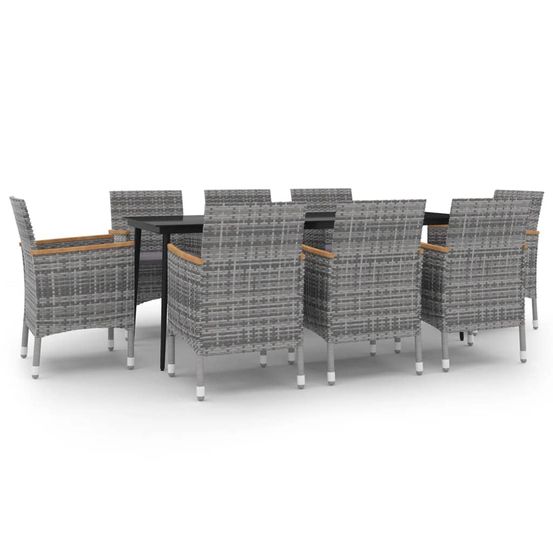 Ensemble à manger de jardin coussins 9 pcs résine tressée verre