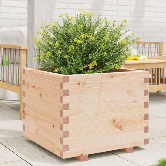 Jardinière carrée 60cm bois de pin massif grand bac à fleurs jardin