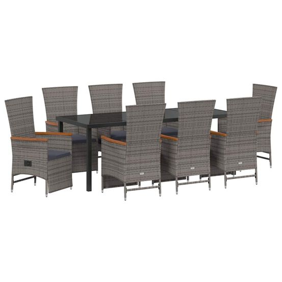 Ensemble de salle à manger pour jardin 9 pc gris polyrotin