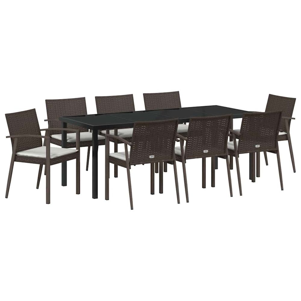 Ensemble de salle à manger pour jardin 9 pc marron et noir