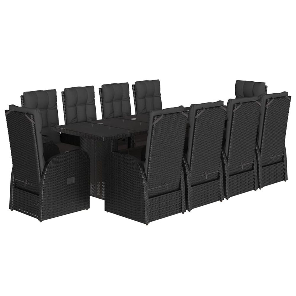 Ensemble à manger de jardin 11 pcs coussins noir résine tressée