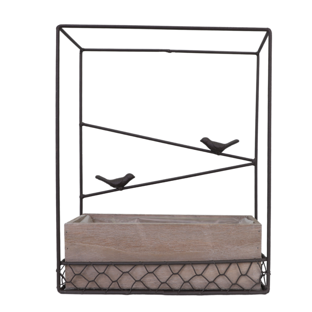 Jardinière extérieure pot fleurs jardin bois métal marron 28x10x35cm