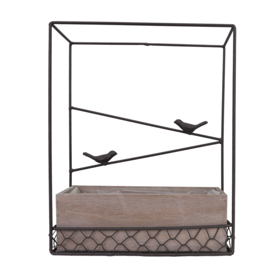 Jardinière extérieure pot fleurs jardin bois métal marron 28x10x35cm