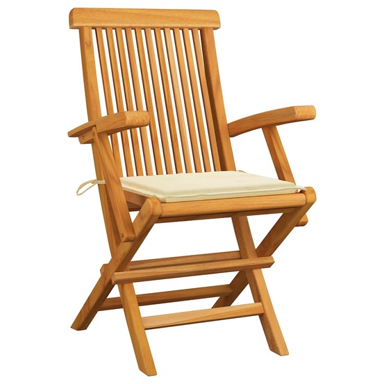 Chaises de jardin avec coussins crème lot de 6 bois teck massif