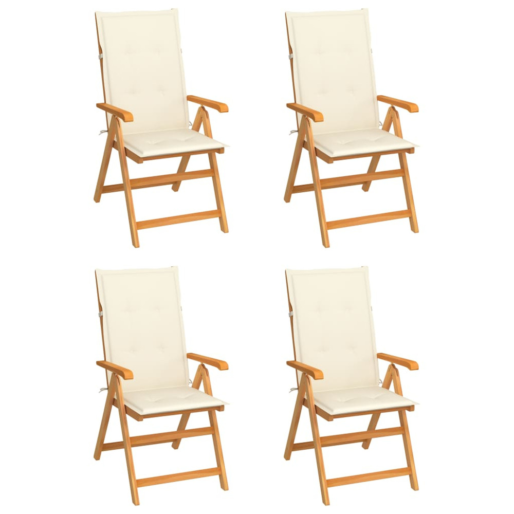 Chaises de jardin lot de 4 avec coussins crème bois teck solide