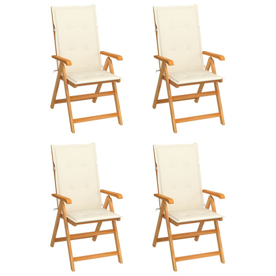 Chaises de jardin lot de 4 avec coussins crème bois teck solide