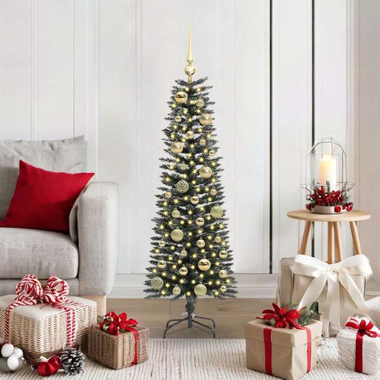 Sapin de noël conique pré-illuminé 120cm, 8 modes d'éclairage et 61 boules