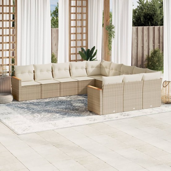 Salon de jardin 11 pcs avec coussins beige résine tressée