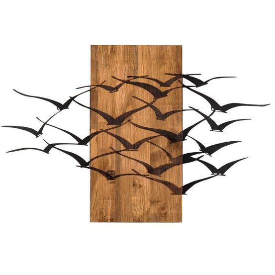 Décoration murale bois et métal animal migration