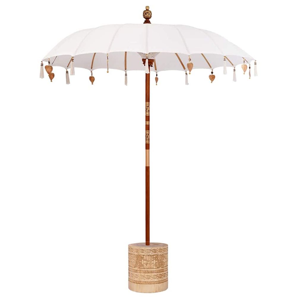 Parasol balinais avec base crème et naturel 190 x 190 x 250 cm